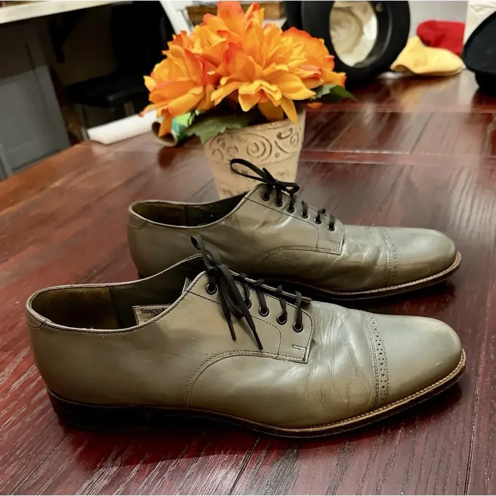 Stacy Adams Oxford Shoes Mens 11 Gray Leather Cap Toe Dress Madison Lace Up